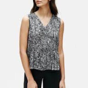 NWT Eileen Fisher Black PRISM Silk/Organic Cotton V-Neck Shirt